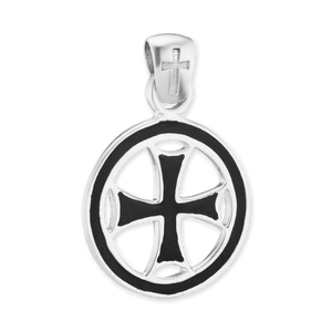 ITI NYC Pattee Cross Pendant Medallion with Black Enamel in Sterling Silver