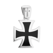 Load image into Gallery viewer, ITI NYC Pattee Cross Pendant Medallion with Black Enamel in Sterling Silver
