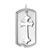 Load image into Gallery viewer, ITI NYC Trefoil Cross Dog Tag Christian Pendant in Sterling Silver
