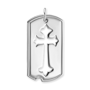 ITI NYC Trefoil Cross Dog Tag Christian Pendant in Sterling Silver