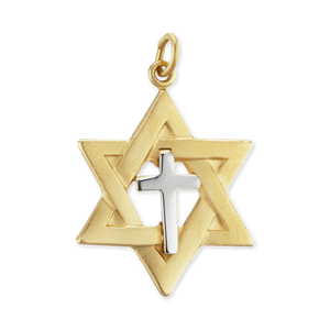 ITI NYC Two-Tone Star of David Pendant with Cross in Sterling Silver
