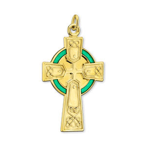 ITI NYC Celtic Cross Pendant with Green Enamel in Sterling Silver