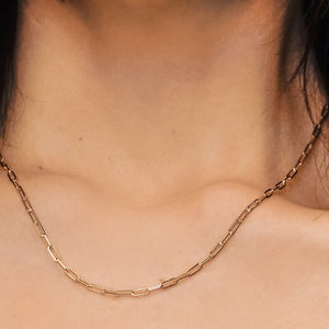 Tribeca Trace Paperclip Chain Necklace in Sterling Silver 18K Yellow Gold Finish