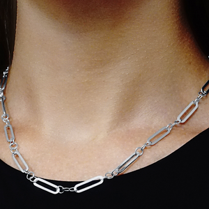 Alternating Tribeca Trace Paperclip Chain Necklace in Sterling Silver