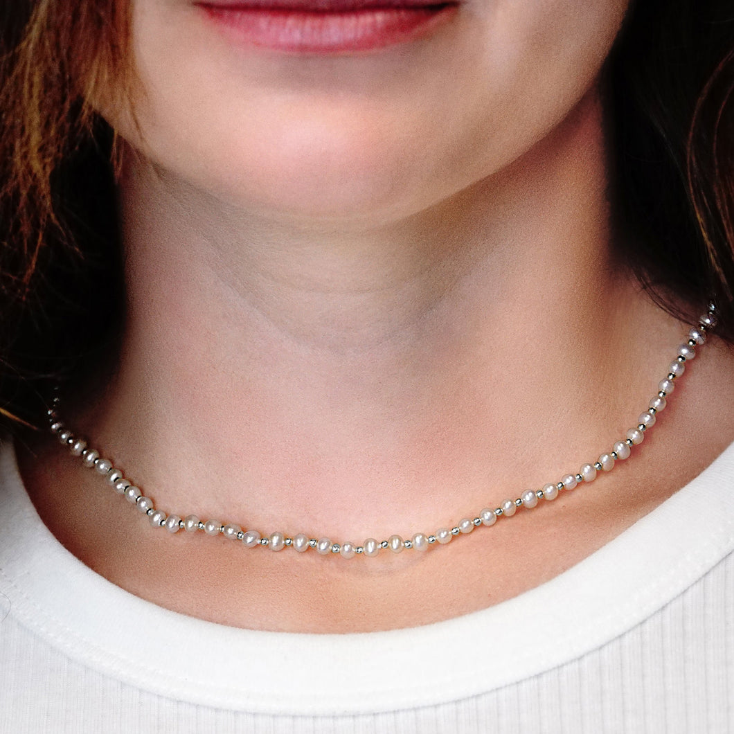 Organic Freshwater Pearl Beaded Necklace in 14K White Gold