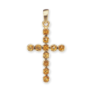 ITI NYC Bezel Set Cross Pendant with Citrine Stones in 14K Gold