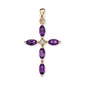 ITI NYC Marquise Cross Pendant with Purple Cubic Zirconia in Sterling Silver