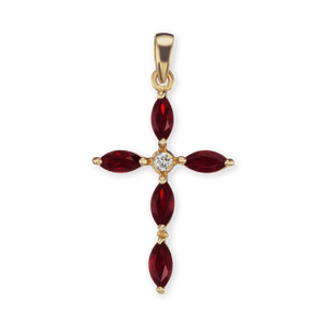 ITI NYC Marquise Cross Pendant with Red Cubic Zirconia in Sterling Silver