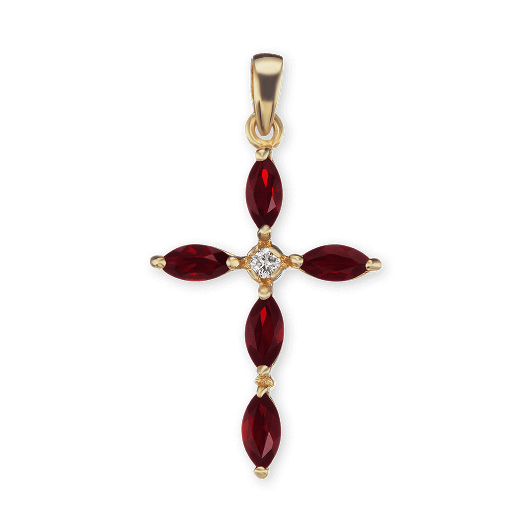 ITI NYC Marquise Cross Pendant with Red Cubic Zirconia in Sterling Silver