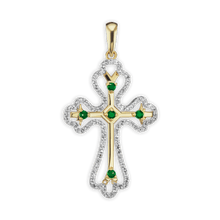 Load image into Gallery viewer, ITI NYC Trefoil Cross Pendant with Green Cubic Zirconia in Sterling Silver
