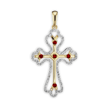 Load image into Gallery viewer, ITI NYC Trefoil Cross Pendant with Orange Cubic Zirconia in Sterling Silver
