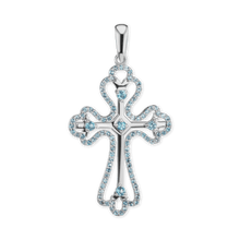 Load image into Gallery viewer, ITI NYC Trefoil Cross Pendant with Light Blue Cubic Zirconia in Sterling Silver
