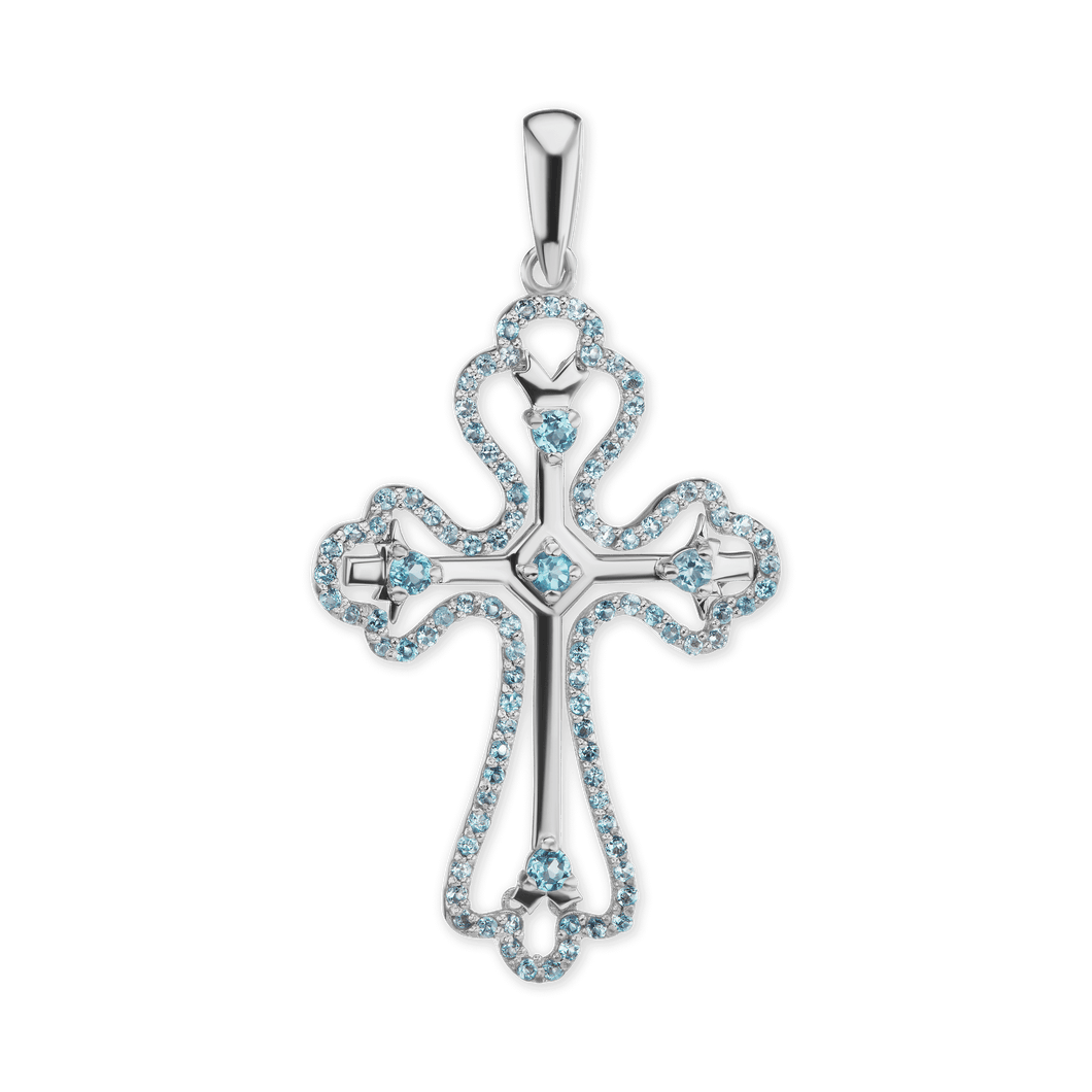 ITI NYC Trefoil Cross Pendant with Light Blue Cubic Zirconia in Sterling Silver