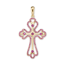 Load image into Gallery viewer, ITI NYC Trefoil Cross Pendant with Pink Cubic Zirconia in Sterling Silver
