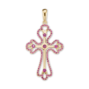 ITI NYC Trefoil Cross Pendant with Pink Cubic Zirconia in Sterling Silver