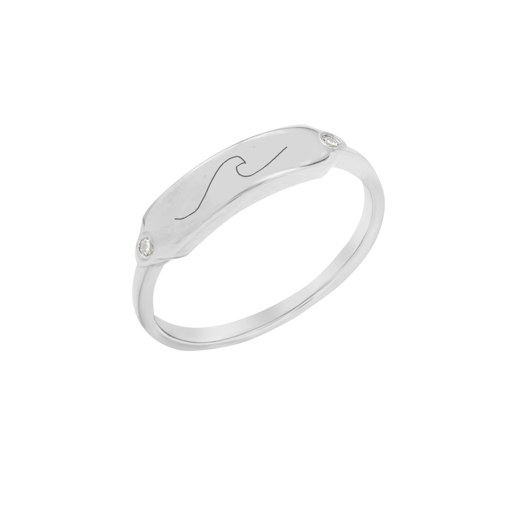 Wave Signet Rings with Stones and Engraving in Sterling Silver